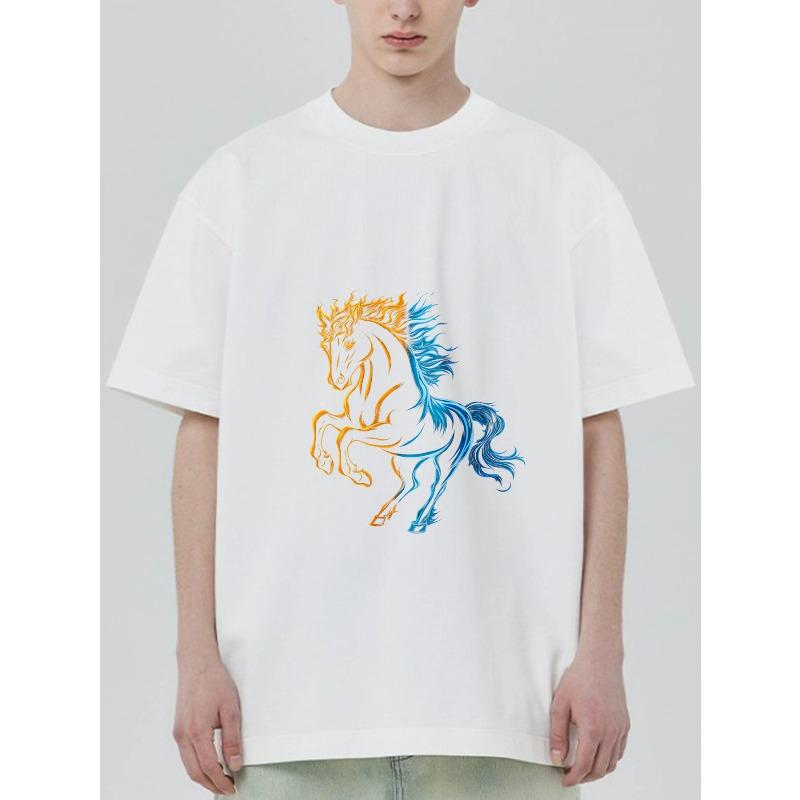 

Men s Black T-Shirt With Fire And Ice Horse Graphic Design For Casual Wear XXXXL білий