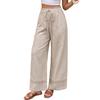 Women Casual Solid Color High Waist Drawstring Wide Leg Straight Long Pants