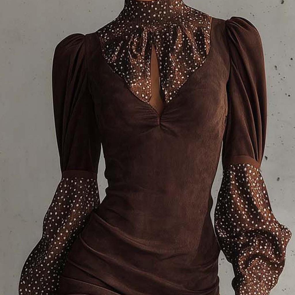 2025 Women's Bodycon Skirt: Sexy Polka Dot Silk & Suede Patchwork
