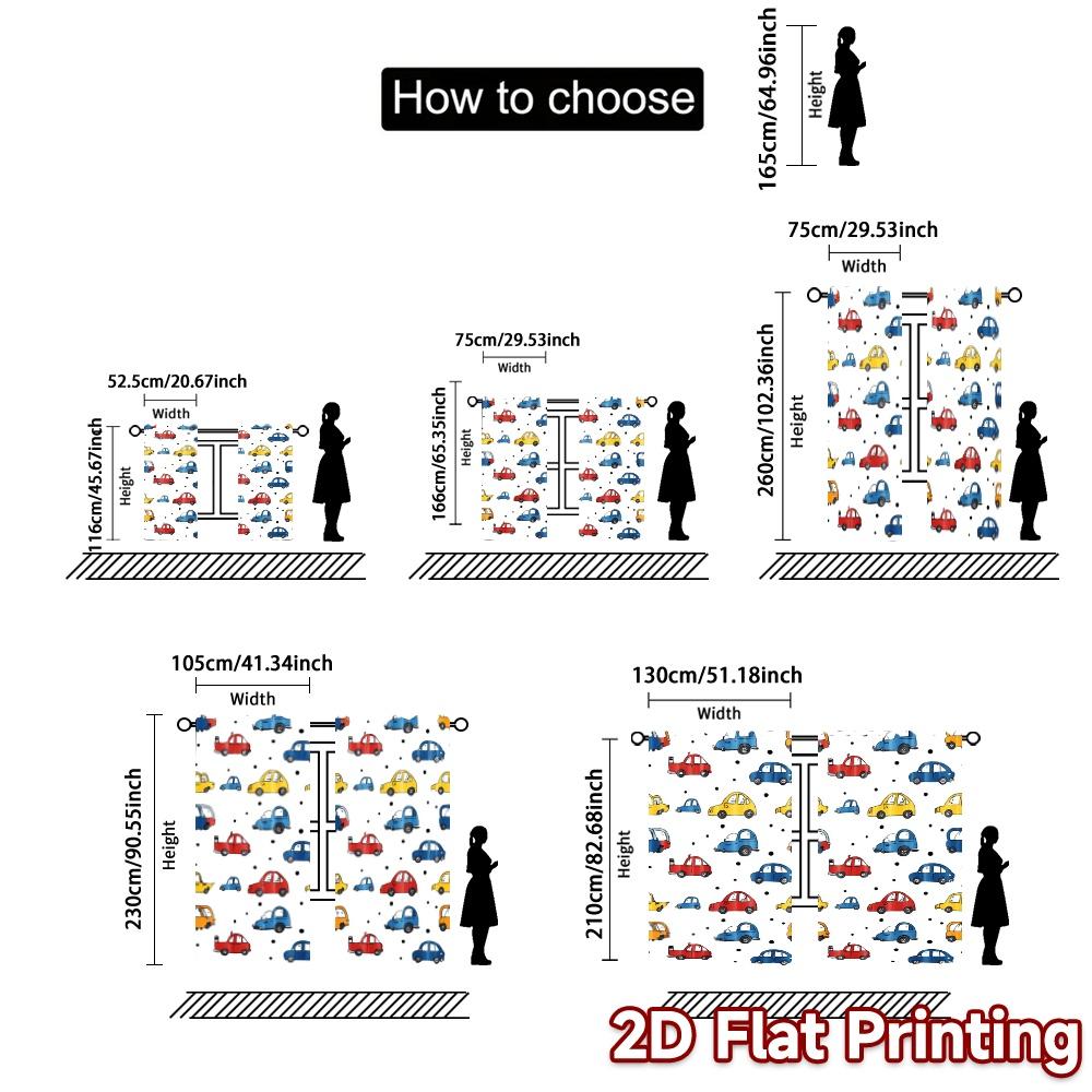 Set Of 2 Modern Flat Printing Jit Curtains Without Rod Car Pattern Drapes Print Yarn Holiday Perfect Curtain Polyester