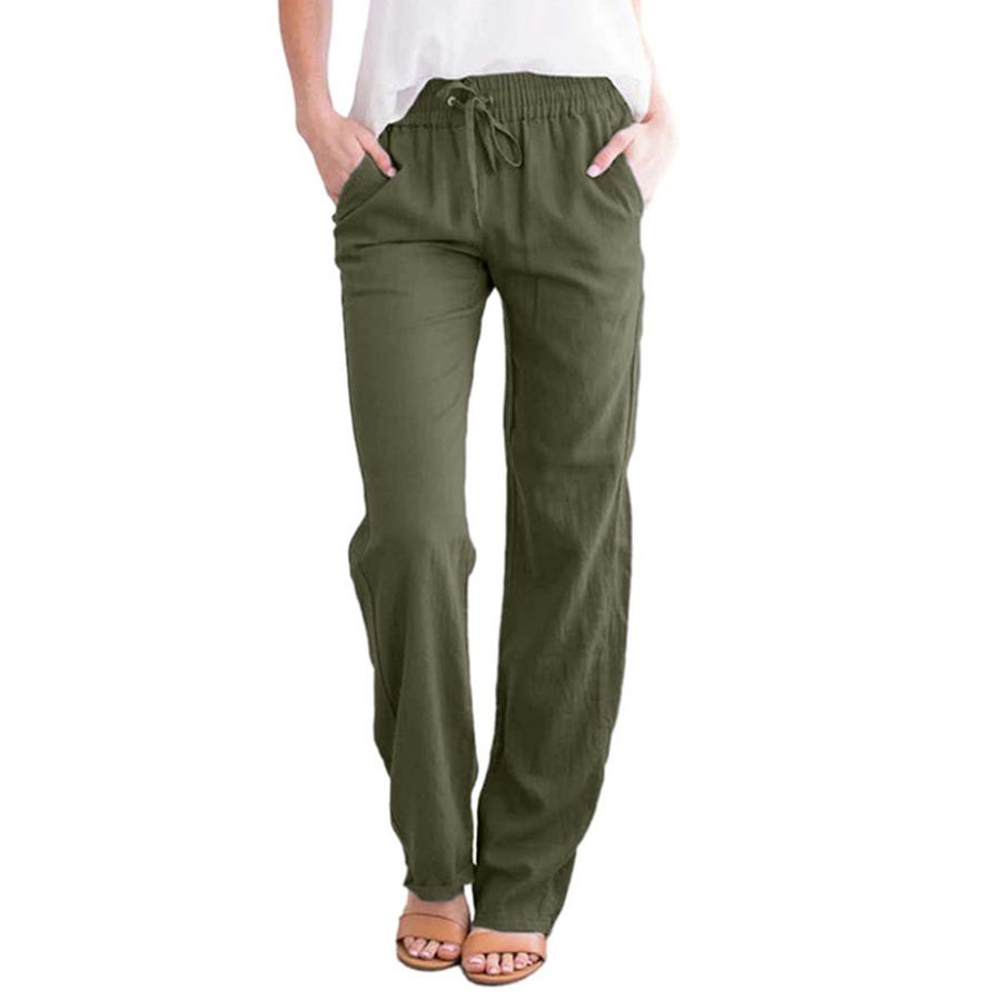 Women's Summer Casual Wide Leg Pants High Waist Tie Belt Loose Cotton Linen Pants for Women