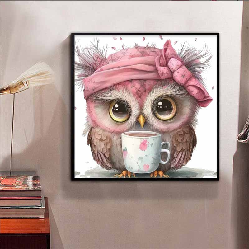 New Arrival 5D DIY Full Circle Diamond Painting "Pink Owl" Embroidery Cross Stitch Home Decor Gift