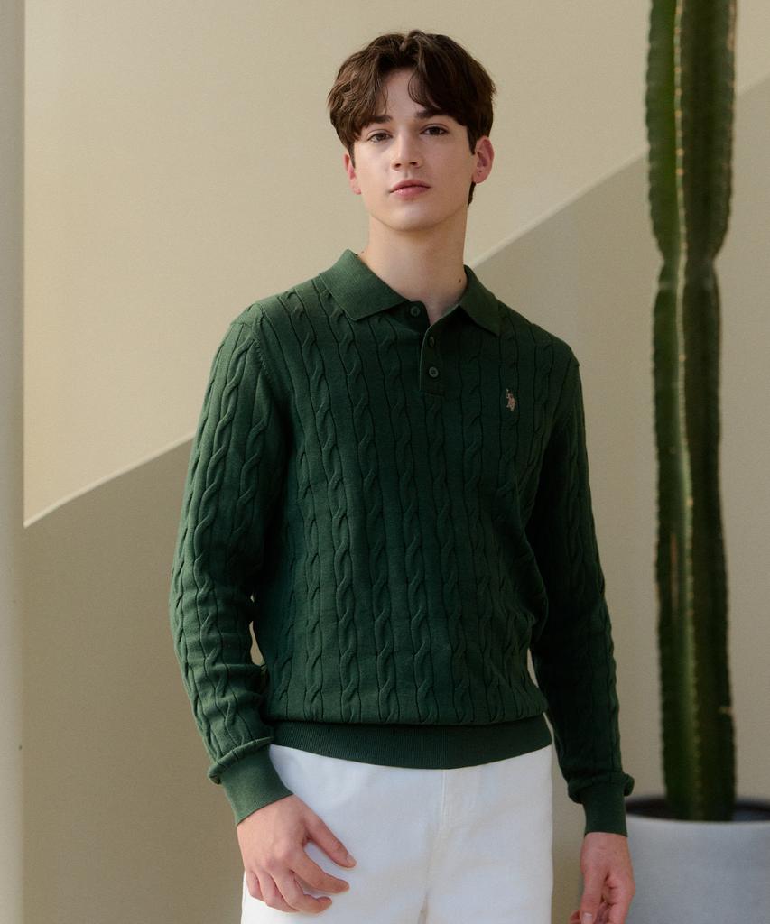 USPOLOASSN Cotton Long Sleeve Collared Knit_Khaki