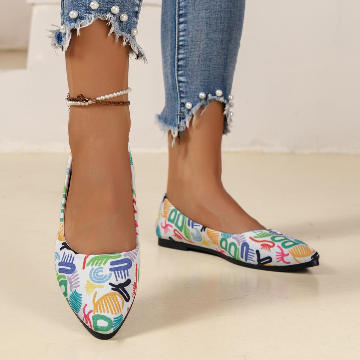 

Fashion High Quality Fashionable Mixed Color Printed Women s Flat Shoe Spring and Autumn Pointed Toe Casual Ballet Slip-on Low-top Shoes 43 белый