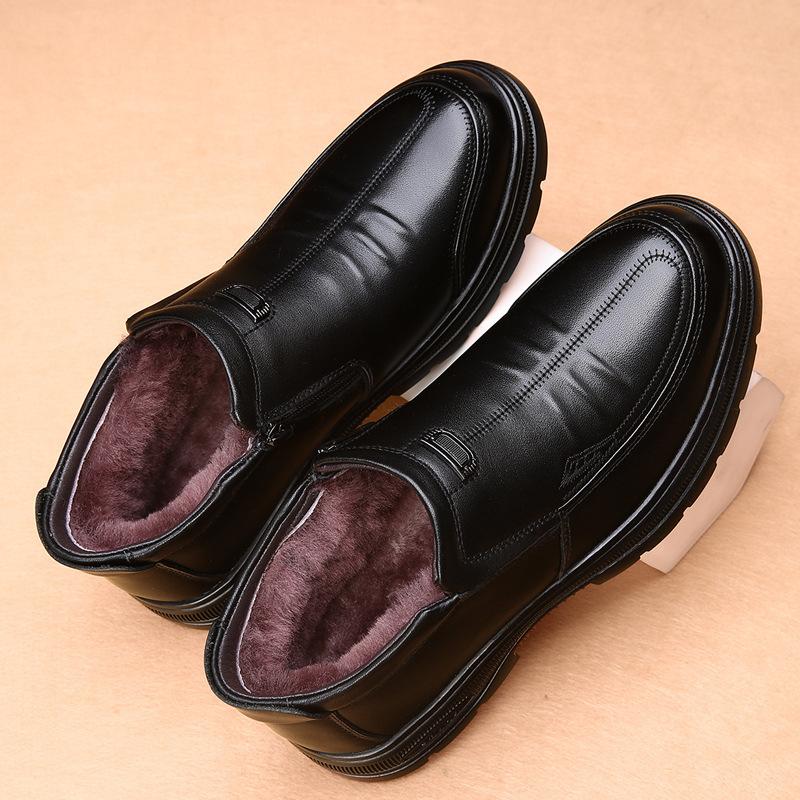 First layer cowhide high-top cotton shoes men's fur integrated one-pedal velvet pure wool thick-soled warm men's snow boots