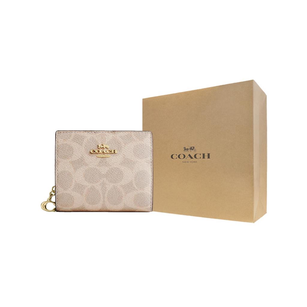 COACH Snap Wallet Coated Canvas Wallet Womens Sand