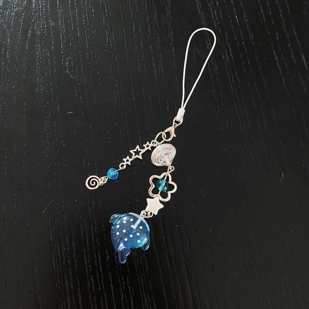 S 1 Piece 3D Ocean Fish Beaded Mobile Phone Charms Cute Keychains Lanyard Backpack Decoration Smartphone Accessory