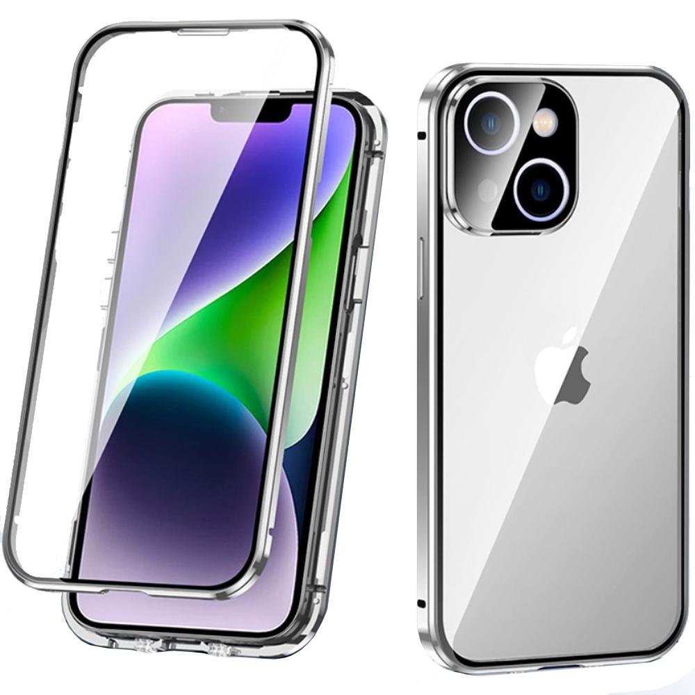 Case for iPhone 14, Magnetic Dual Glass, Silver