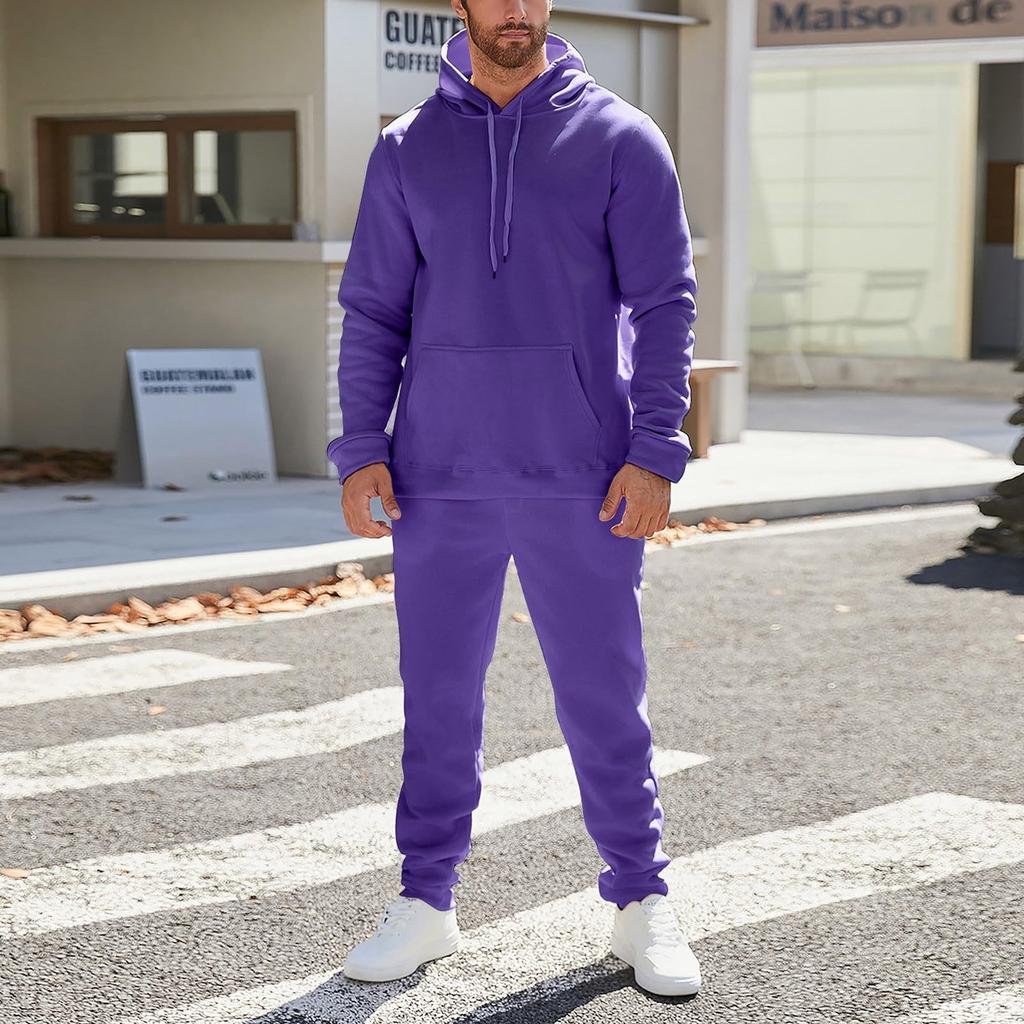Men's And Women's Solid-color Casual Set. Men's Long-sleeved Hooded, Fleece And Thickened Sweatshirt And Pants Two-piece Set