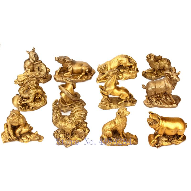 Kreative Retro Messing Tierkreiszeichen Simulation Tier Goldene Kleine Skulptur Handwerk Dekoration Chinesische Moderne Heimdekoration