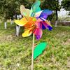 Large Iridescent Wooden Pinwheel Toy for Outdoor Fun