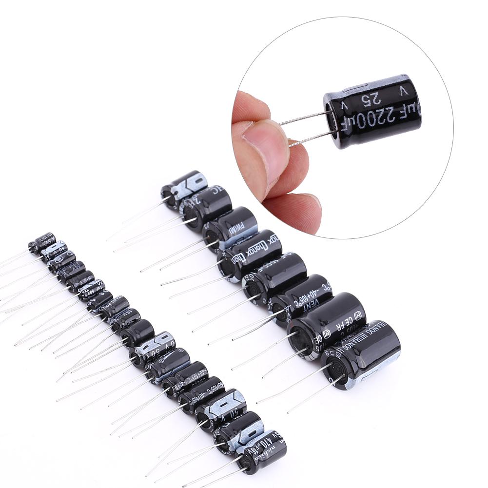 125pcs Electrolytic Capacitor Assortment Kit Set 1uF.2200uF 25 Values, Miniature, Popular,  , Packed In Plastic Bags, Suitable for