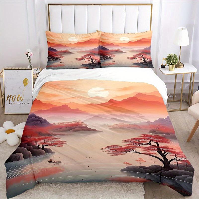 3pcs Chinese style Landscape 1Cover + 2Pillowcases, PillowInserts NotIncluded, Machine Washable, All - Season Use, Suitable for Bedroom Guest Room43