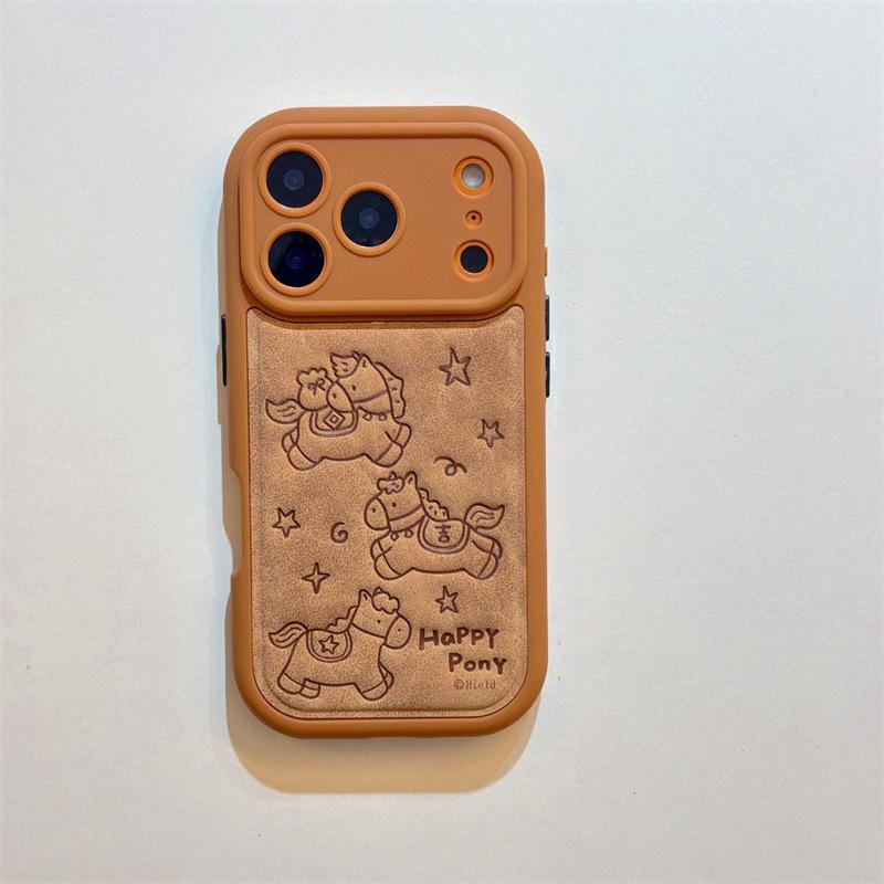 

Cartoon Leather Texture Lucky Little Horse Anti-Fall Case for iPhone 15/14 and iPhone 17/16 PROMAX. iPhone 15