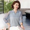 Mom's Summer Ice Silk Gauze Sleeve Knit Top for Middle-Aged & Elderly Women - Three-Quarter Sleeve