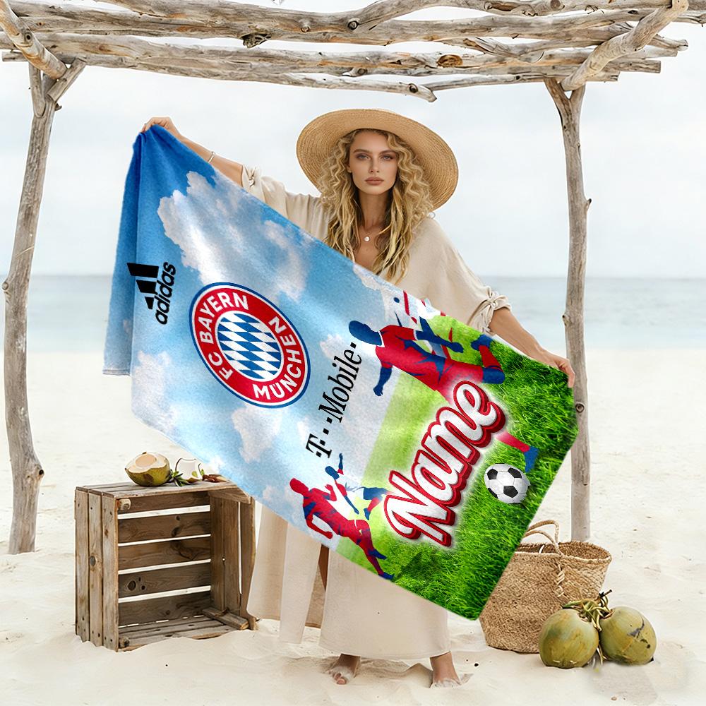 Bayern Munich Soccer Jersey Customized Name Beach Towel Soft Durable Quick-Dry Portable for SwimmingBeachCamping Travel Beach AccessoriesGym