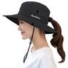 Muryobao Ponytail Sun UV Foldable Wide Beach and Fishing Pure One Size Women's Hat, Protection, Mesh, Brim, Hat, Black,