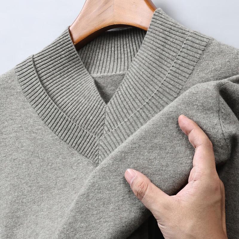 Hengyuanxiang Men's Autumn/Winter 100% Wool Faux Two-Piece V-Neck Sweater