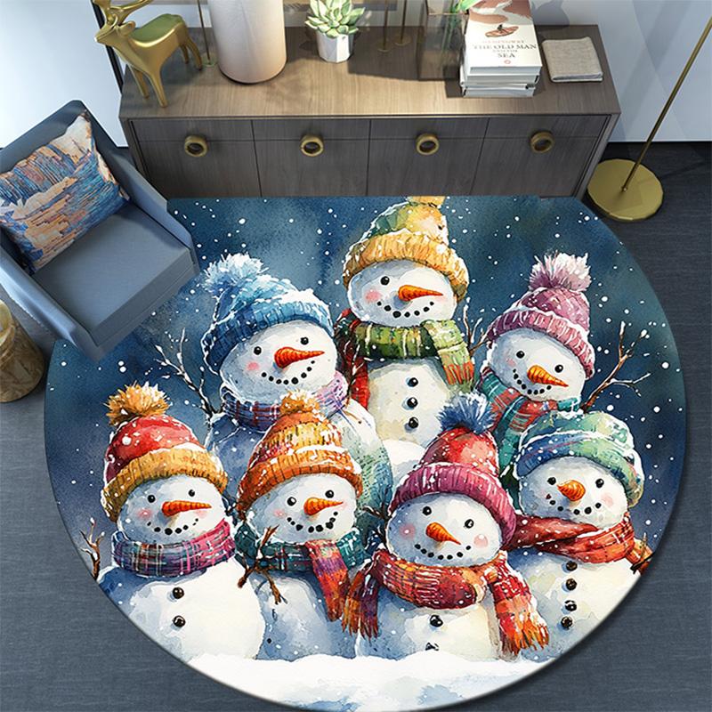Snowmen Round Area Rug,Carpet Rug for Living Room Bedroom Sofa Playroom Decor,Non-slip Floor Mat