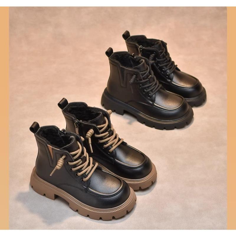 Amerikanische Retro-Kinderschuhe Fleece Thermische Baumwollstiefel Kinder Nichtrutschende Lederstiefel