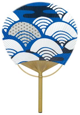 Shikoku Uchiwa Asanoha Seigaiha 28 x 41 cm Leque, Padrão, Azul, Aprox.