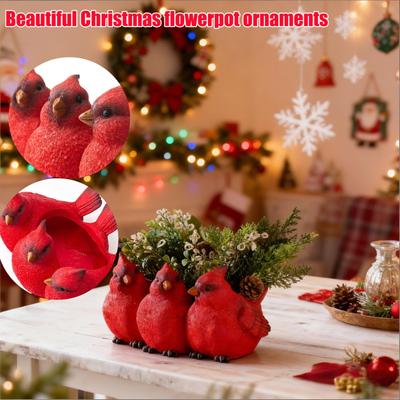 Christmas Decoration Items For The Home, Garden And Balcony. Three Red Birds And  Plants. Resin Handicrafts.