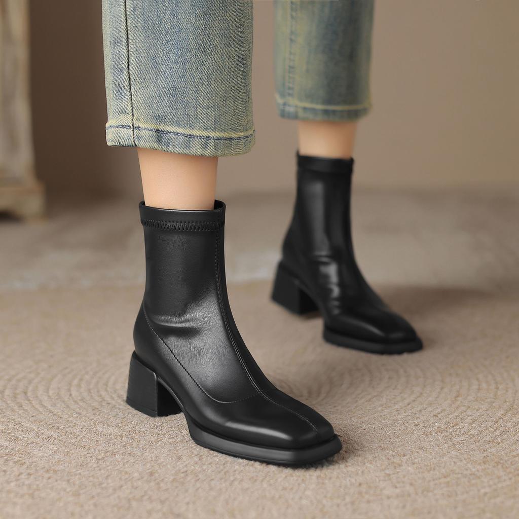 Krazing Pot Microfiber Autumn Winter Shoes Thick Med Heels Size 43 Chelsea Boots Zipper Ankle Boots