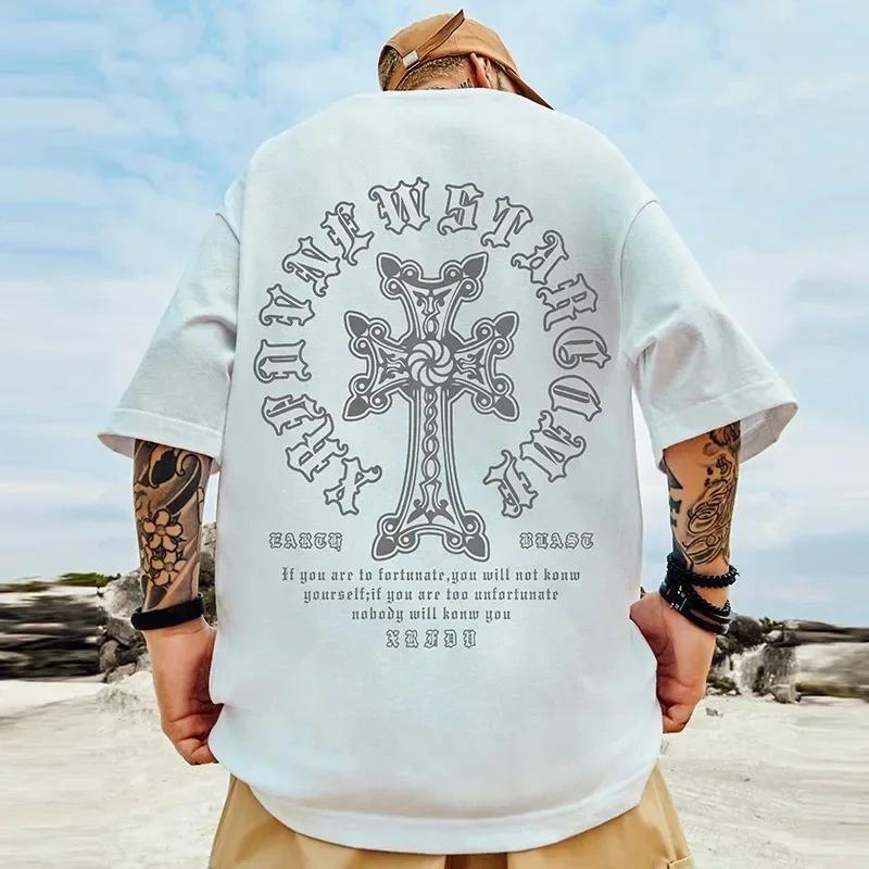 New Men's Large Size Cartoon Printed T-shirt Hip-hop Streetwear Basque Ball Team Printed Harajuku Cotton Short-sleeved T-shirt