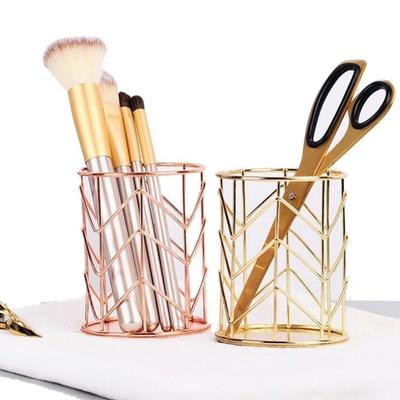 Rose Gold Hollow Pen Pencil Pot Holder Makeup Brushes Storage Desk Organiser Container Organizer Desk Stationery Decor