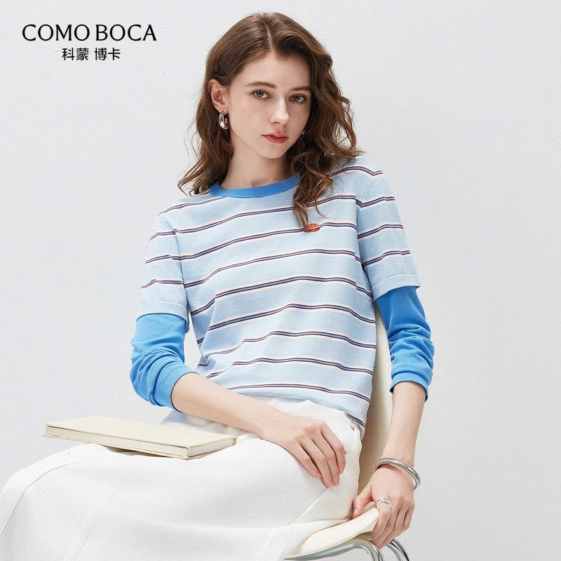 Haut Tricot Kemeng Boka pour Femme Rayé Mélange de Soie Fausse Deux Pièces Manches Longues