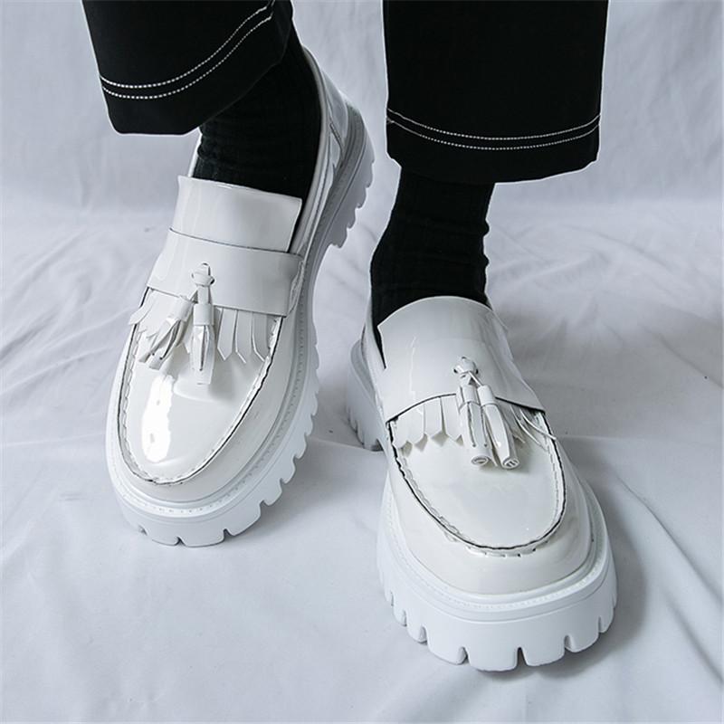 Trend Designer New White Black Tassel Loafers For Men Flats Male Walking Height Increasing Shoes Business Dress Moccasins