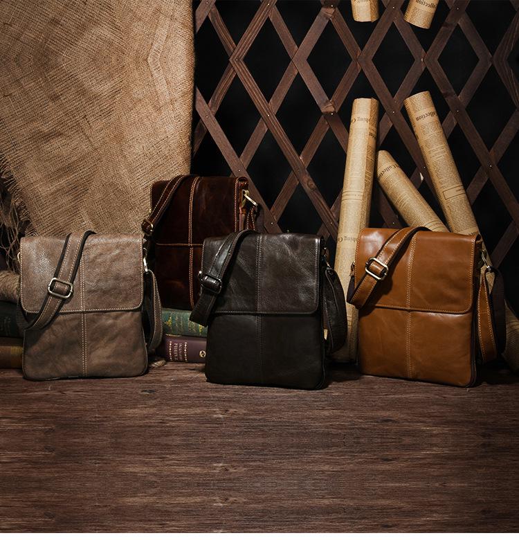 Men's Vintage Genuine Leather Vertical Crossbody Bag - Large Capacity, Vegetable Tanned Shoulder Bag