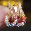 Multicolor Zircon Hoop Earrings with Clip On Closure Elegant Design Small Size Lightweight Fashion Jewelry for Women and Girls
