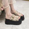 Fashion 8CM High Platform Slippers Women Summer Buckle Fashion 2025 New Increase Heels Sandals Muffin Flip-flops Heels Beach Shoes