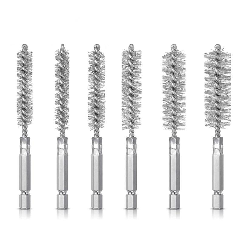 6Pcs Wire Brush 8/10/12/15/17/19mm Polishing Brush Set Tube Brush Set for Metal Part Steel Drill Cleaning Part