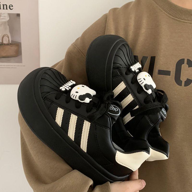 Fashion niche shell head black big head bread shoes women's platform new casual sports board shoes