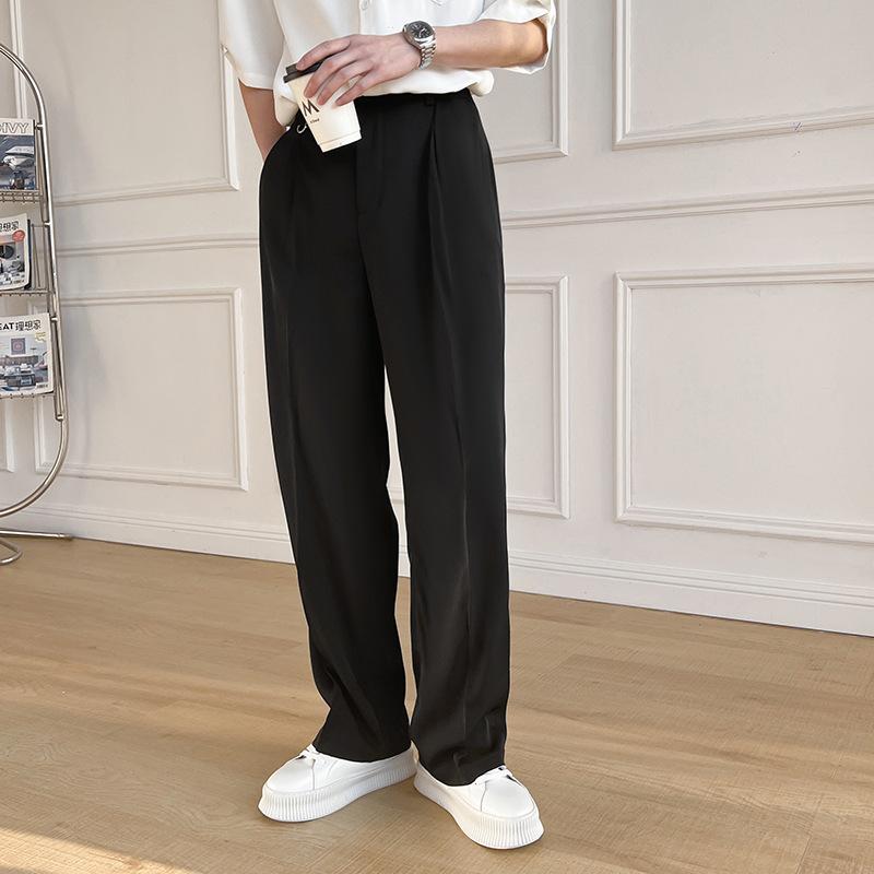 New summer products, light and mature, drape loose casual pants, personalized belt, decorative elastic fabric, straight and slightly wide trousers