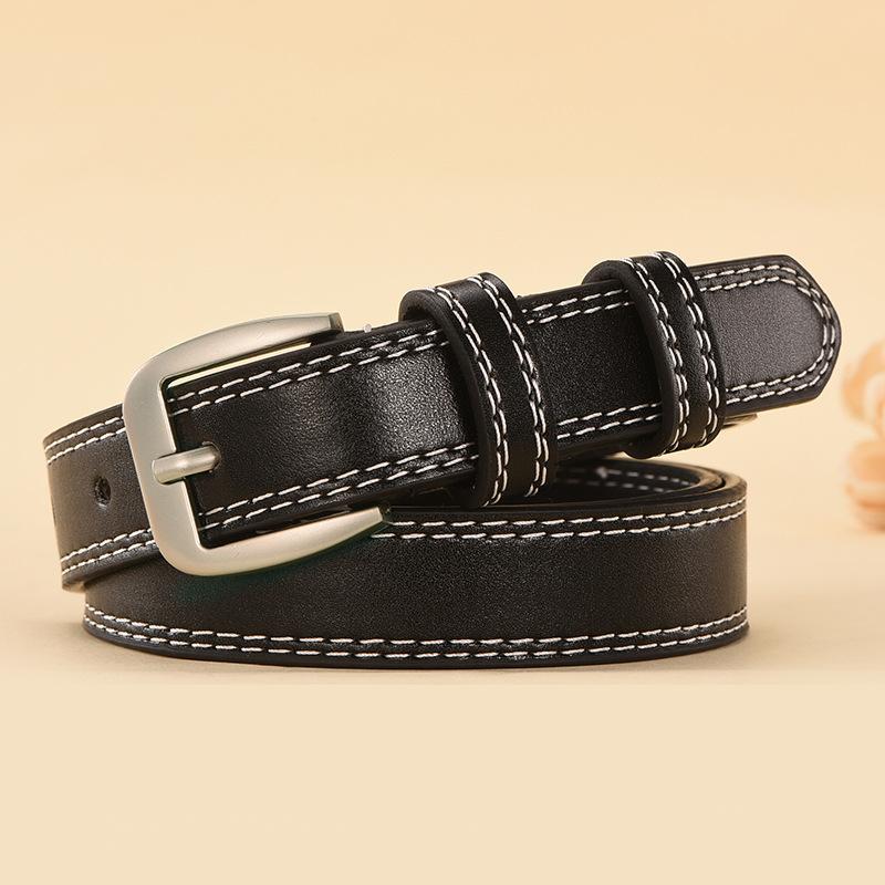 Women's High-Quality Leather Belt with Gold Buckle - Perfect for Dresses and Jeans