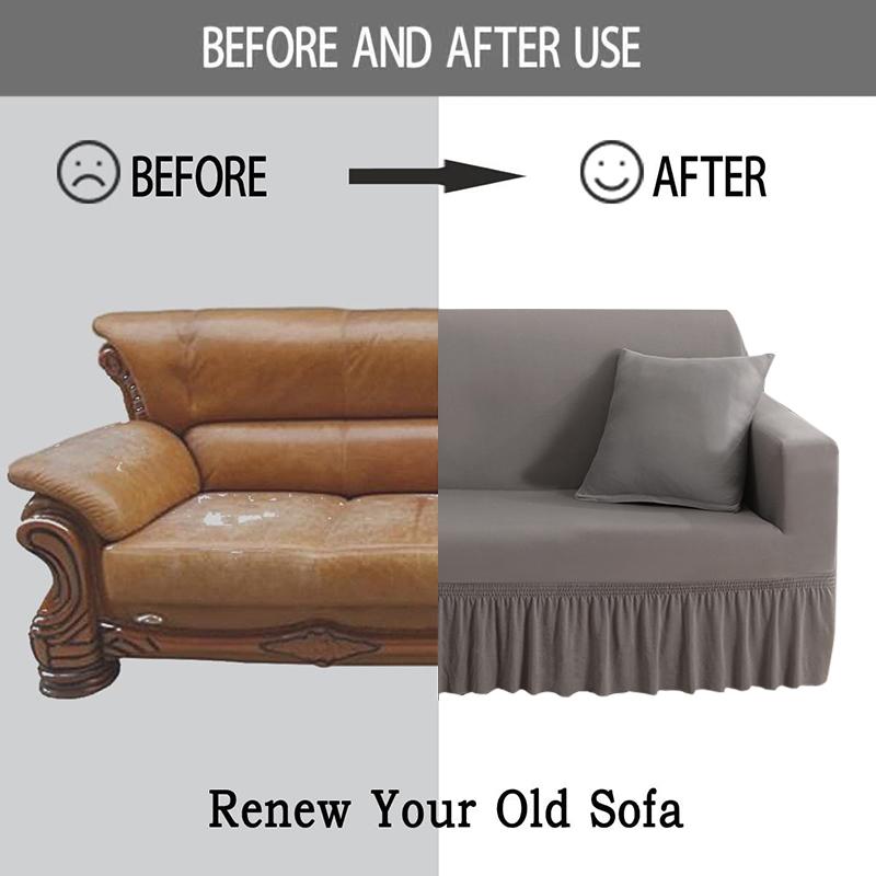 High Elastic Stretchable Cushion Couch Sofa Cover with Skirt Seersucker Sofa Slipcover Easy Fitted  Furniture Protector
