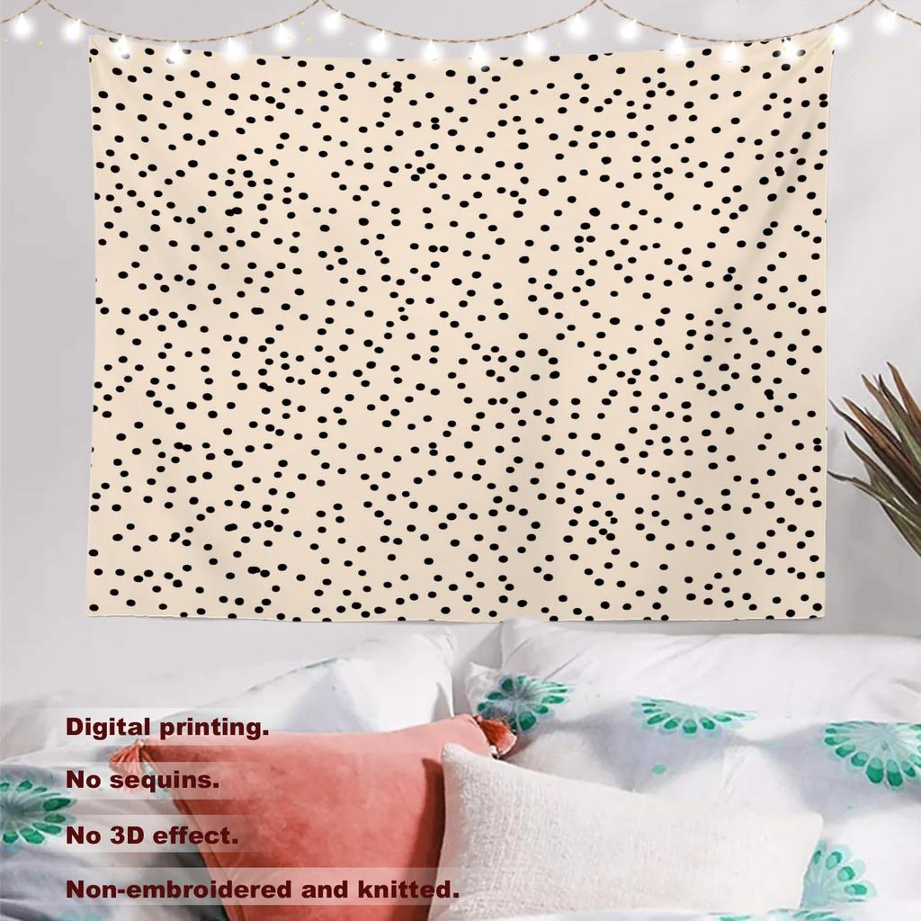 Abstract Modern Aesthetic Tapestry, Simple Dot Neutral Tones Wall Art Hanging Decoration Polyester Fiber White Ruffled Around