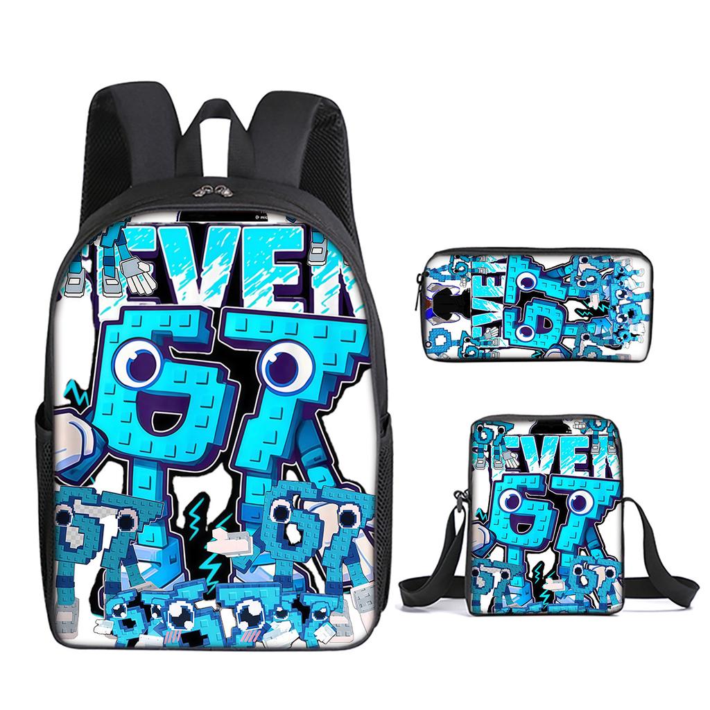 Fashion Novelty 67 Six Seven 3D Print 3pcs/Set Pupil School Bags Laptop Daypack Backpack Inclined Shoulder Bag Pencil Case