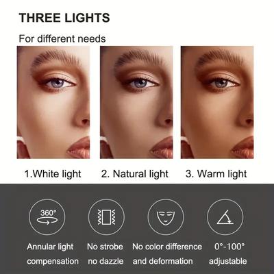 LED Make-up Spiegel mit Ständer Desktop Faltbarer Kompakter Quadratischer Reise-Kosmetikspiegel mit 3 Farben Lichtern Tragbar Handlich Geschenke