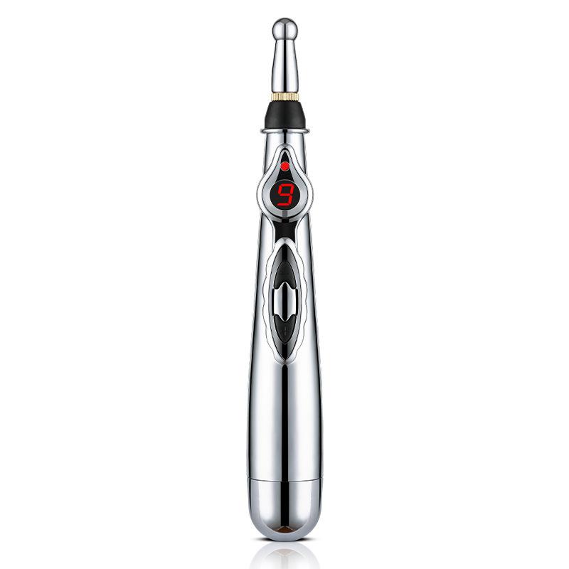 Electric Massage Pen Adjustable for Body Back Hand Massage Press and Relax Muscles, Battery Powered Silver
