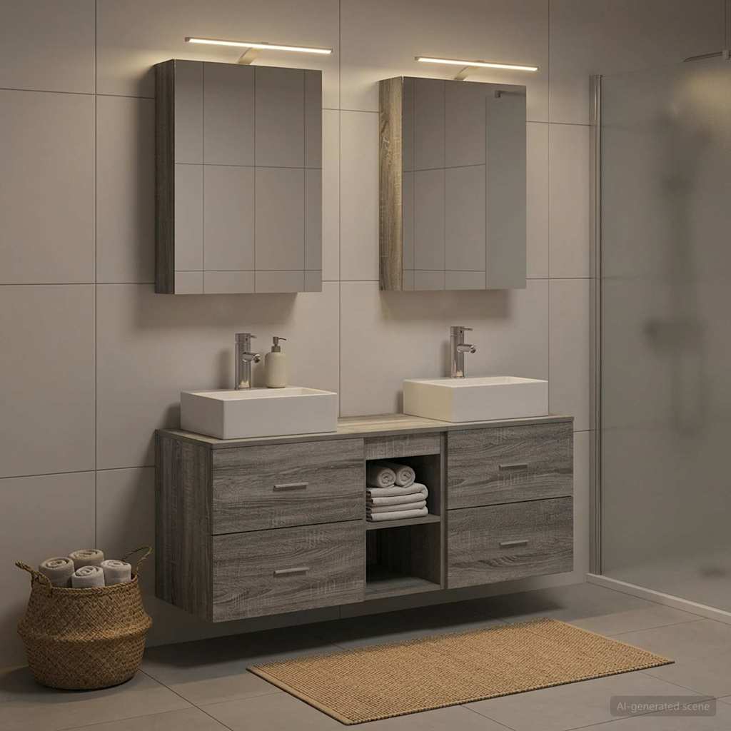 5 Piece Bathroom Furniture Set Gray Sonoma Engineered Wood and Glass