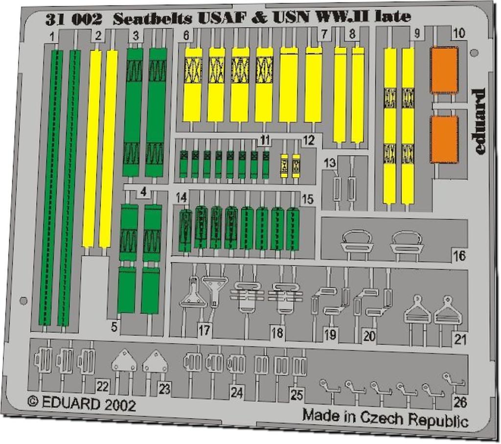 eduard WW2 Cinturones de Seguridad de Avión Militar Estadounidense Modelo Tardío Piezas de Maqueta de Plástico EDU32506 1/32 (Avión)