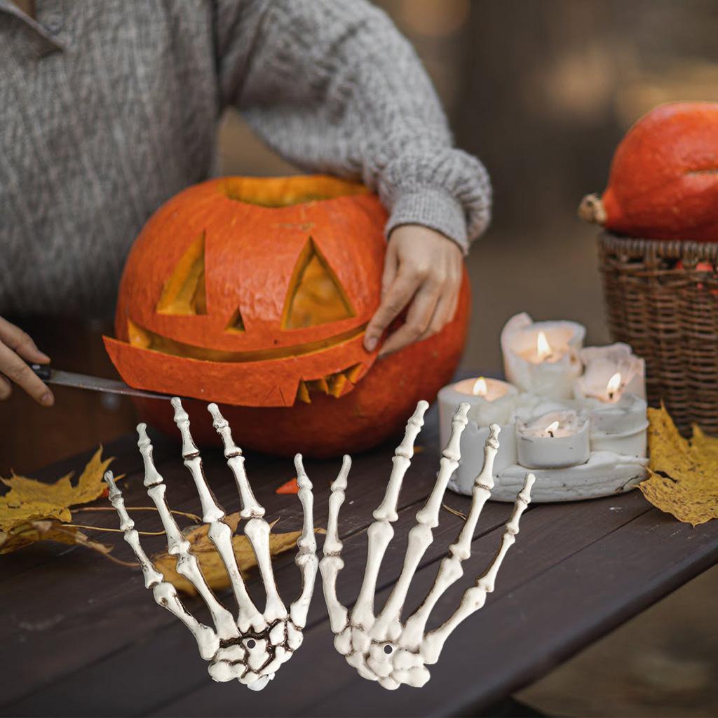 1 Pair Halloween Skeleton Hands Plastic Hand Skull Claw Skeleton Model Scary Bone Hands for Halloween Decoration Horror