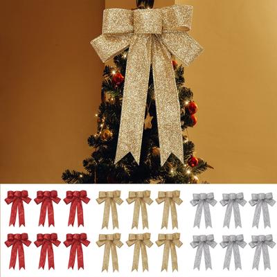 Ribbon Wreath Bow  10in Wide, 18in Long Tails, Christmas Tree Ribbon, Winter Decoration, Christmas Decor, Front Door Decor 6pc