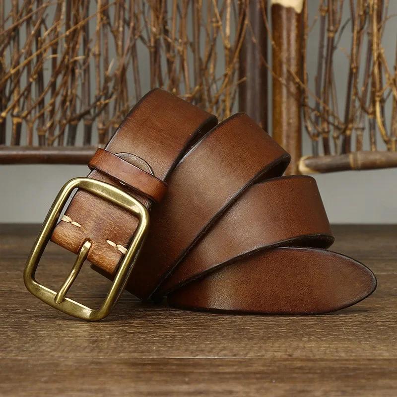 

3,8 см чистая коровья натуральная кожа для мужских джинсов высокого качества с латунной пряжкой ремни ковбойский пояс мужской модный дизайнер роскошь 125cm хаки