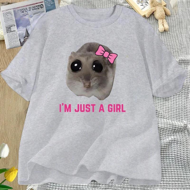 Im Just A Girl Hamster Meme TShirt Funny Unisex Tees Short Sleeve Casual Streetwear Women Tshirts and Polos