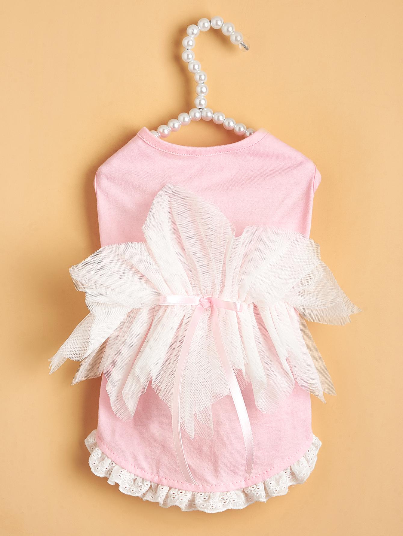 

Уникальное платье без рукавов для питомца, крылья из тюля и кружевные акценты, белое розовое фиолетовое платье принцессы для девочки, идеально подходит для кошек собак щенков XS（old） белый